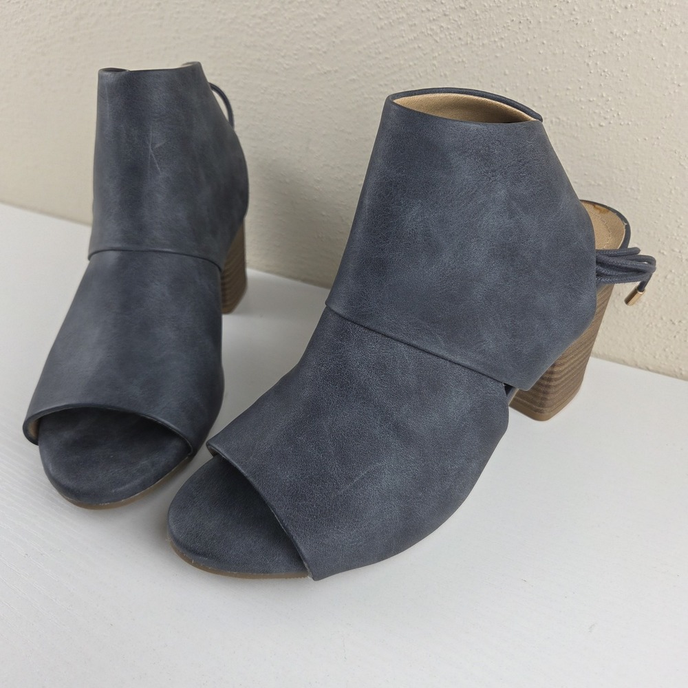 Kenneth Cole Reaction Best Hit Peep Toe Block Heel Calf Lace Sandals Blue Wmns 7 - Picture 2 of 13